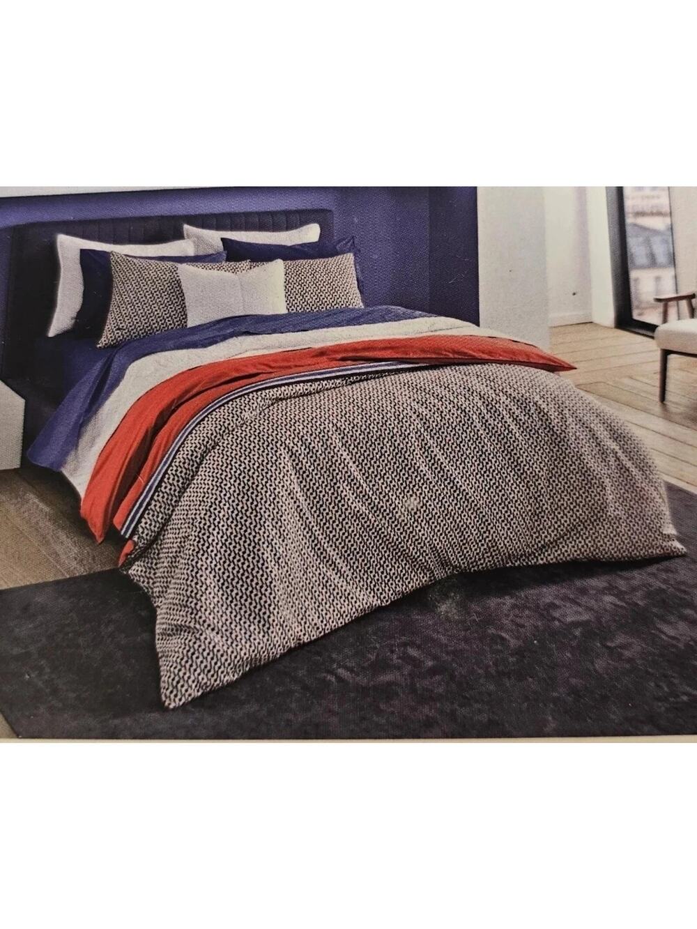 Lacoste Home Grove Red Duvet Cover Set Full / Queen Cotton Blue W Shams 92x96
